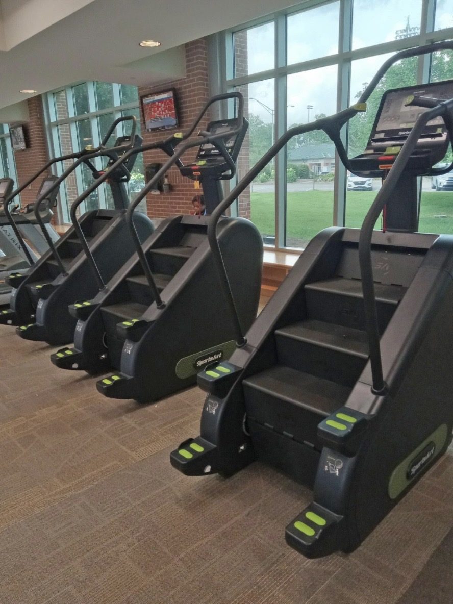 Commercial stair climbers on a fitness floor