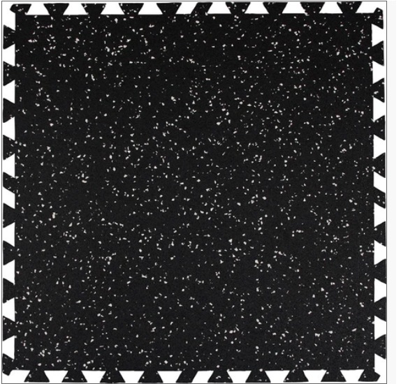 Interlocking rubber tile with puzzle edges, black with white fleck